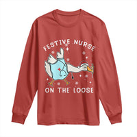Funny ER Nurse Goose Christmas Long Sleeve Shirt Festive Nurses On The Loose - Wonder Print Shop