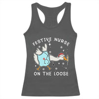 Funny ER Nurse Goose Christmas Racerback Tank Top Festive Nurses On The Loose - Wonder Print Shop