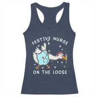 Funny ER Nurse Goose Christmas Racerback Tank Top Festive Nurses On The Loose - Wonder Print Shop