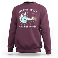 Funny ER Nurse Goose Christmas Sweatshirt Festive Nurses On The Loose - Wonder Print Shop