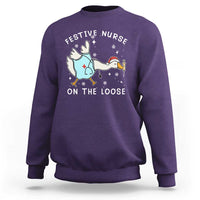 Funny ER Nurse Goose Christmas Sweatshirt Festive Nurses On The Loose - Wonder Print Shop