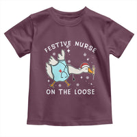 Funny ER Nurse Goose Christmas Toddler T Shirt Festive Nurses On The Loose - Wonder Print Shop