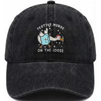 Funny ER Nurse Goose Christmas Washed Cotton Baseball Cap Festive Nurses On The Loose