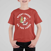 Festive Goose on The Loose T Shirt For Kid Funny Goose Christmas Meme - Wonder Print Shop