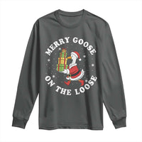 Festive Goose on The Loose Long Sleeve Shirt Funny Goose Christmas Meme - Wonder Print Shop