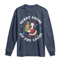 Festive Goose on The Loose Long Sleeve Shirt Funny Goose Christmas Meme - Wonder Print Shop