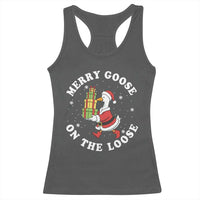 Festive Goose on The Loose Racerback Tank Top Funny Goose Christmas Meme - Wonder Print Shop