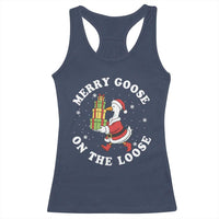 Festive Goose on The Loose Racerback Tank Top Funny Goose Christmas Meme - Wonder Print Shop