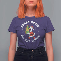 Festive Goose on The Loose T Shirt For Women Funny Goose Christmas Meme - Wonder Print Shop