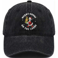 Festive Goose on The Loose Washed Cotton Baseball Cap Funny Goose Christmas Meme