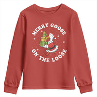 Festive Goose on The Loose Youth Sweatshirt Funny Goose Christmas Meme - Wonder Print Shop