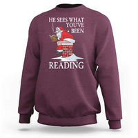 Funny Bookish Christmas Sweatshirt He Sees What You Have Been Reading - Wonder Print Shop
