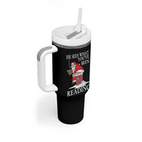 Funny Bookish Christmas Tumbler With Handle He Sees What You Have Been Reading - Wonder Print Shop