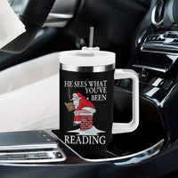 Funny Bookish Christmas Tumbler With Handle He Sees What You Have Been Reading - Wonder Print Shop