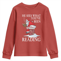 Funny Bookish Christmas Youth Sweatshirt He Sees What You Have Been Reading - Wonder Print Shop