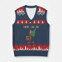 Marcus The Worm Xmas Meme V-Neck Knit Sweater Vest - Wonder Print Shop