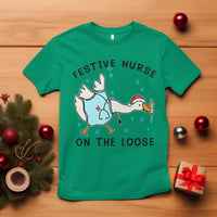 Funny Goose Nurse Christmas T Shirt Festive Nurses On The Loose - Wonder Print Shop