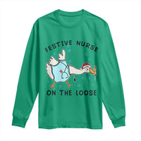 Funny Goose Nurse Christmas Long Sleeve Shirt Festive Nurses On The Loose - Wonder Print Shop