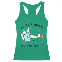 Funny Goose Nurse Christmas Racerback Tank Top Festive Nurses On The Loose - Wonder Print Shop