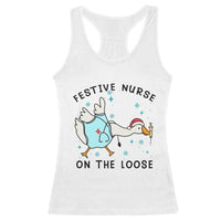 Funny Goose Nurse Christmas Racerback Tank Top Festive Nurses On The Loose - Wonder Print Shop