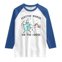 Funny Goose Nurse Christmas Raglan Shirt Festive Nurses On The Loose - Wonder Print Shop