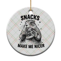 Funny Groundhog Eating Pizza Ceramic Ornament Snacks Make Me Nicer