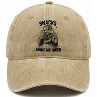 Funny Groundhog Eating Pizza Washed Cotton Baseball Cap Snacks Make Me Nicer