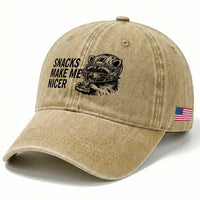 Funny Raccoon Eating Pizza Washed Cotton Baseball Cap Snacks Make Me Nicer