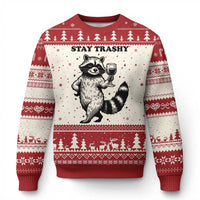 Stay Trashy Raccoon Ugly Christmas Sweater Funny Raccoon Drinking Wine Meme