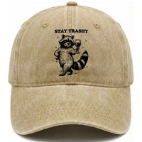 Stay Trashy Raccoon Washed Cotton Baseball Cap Funny Raccoon Drinking Wine Meme