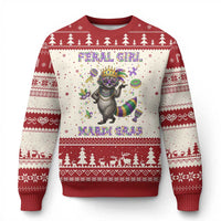Mardi Gras Raccoon Ugly Christmas Sweater Feral Girl Mardi Gras
