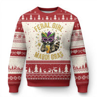 Mardi Gras Raccoon Ugly Christmas Sweater Feral Girl Mardi Gras Trash Panda