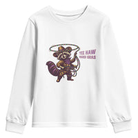 Mardi Gras Raccoon Youth Sweatshirt Yee Haw Cowboy Mardi Gras Carnival Trendy Meme