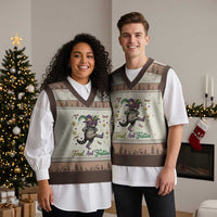 Mardi Gras Raccoon V-Neck Knit Sweater Vest Feral And Festive