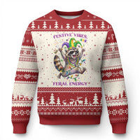 Mardi Gras Raccoon Ugly Christmas Sweater Festive Vibes Feral Energy