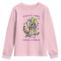 Mardi Gras Raccoon Youth Sweatshirt Festive Vibes Feral Energy
