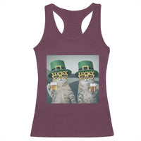 Funny St Patricks Day Cats Drinking Beer Meme Racerback Tank Top