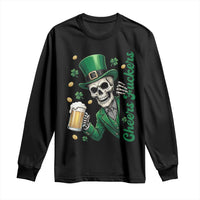 Cheers Fuckers St Patricks Day Long Sleeve Shirt Funny Skeleton Drinking Beer