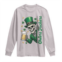 Cheers Fuckers St Patricks Day Long Sleeve Shirt Funny Skeleton Drinking Beer