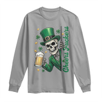 Cheers Fuckers St Patricks Day Long Sleeve Shirt Funny Skeleton Drinking Beer