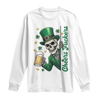 Cheers Fuckers St Patricks Day Long Sleeve Shirt Funny Skeleton Drinking Beer