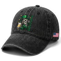 Cheers Fuckers St Patricks Day Washed Cotton Baseball Cap Funny Skeleton Drinking Beer