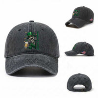Cheers Fuckers St Patricks Day Washed Cotton Baseball Cap Funny Skeleton Drinking Beer