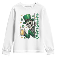 Cheers Fuckers St Patricks Day Youth Sweatshirt Funny Skeleton Drinking Beer