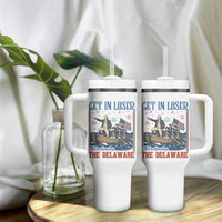 Get In Loser We're Crossing The Delaware Meme Tumbler With Handle Patriotic American History Independence Day