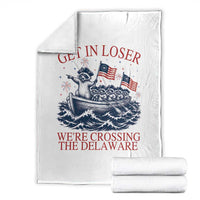 Get In Loser We’re Crossing The Delaware Throw Blanket Funny Raccoon Meme 4th of July
