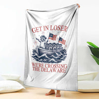 Get In Loser We’re Crossing The Delaware Throw Blanket Funny Raccoon Meme 4th of July