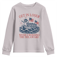 Get In Loser We’re Crossing The Delaware Youth Sweatshirt Funny Raccoon Meme 4th of July