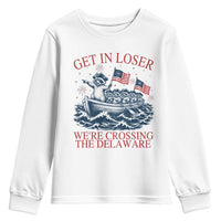 Get In Loser We’re Crossing The Delaware Youth Sweatshirt Funny Raccoon Meme 4th of July