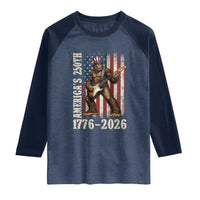 USA 250th Anniversary Raglan Shirt Patriotic Bigfoot Playing Guitar 4th Of July